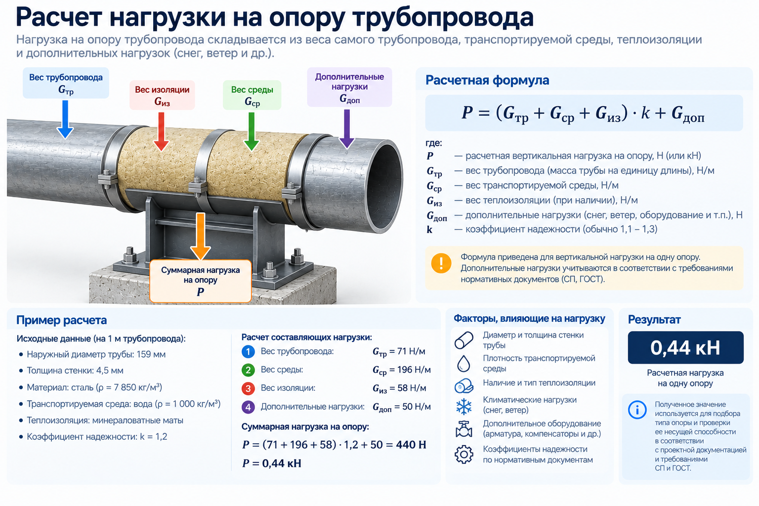 Расчет нагрузки на опору трубопровода